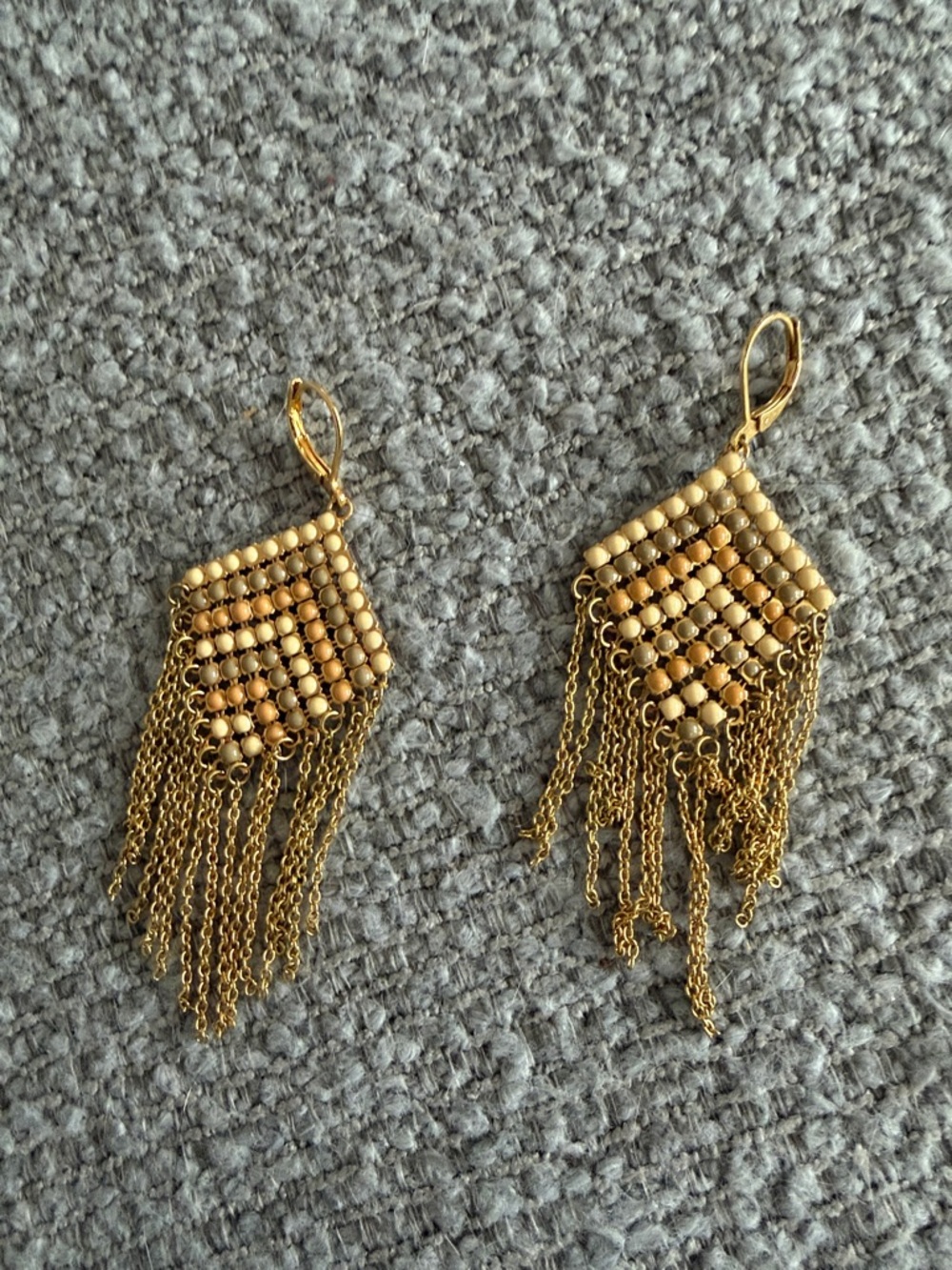 Gold Beaded Fringe Drop Earrings - Women Jewelry